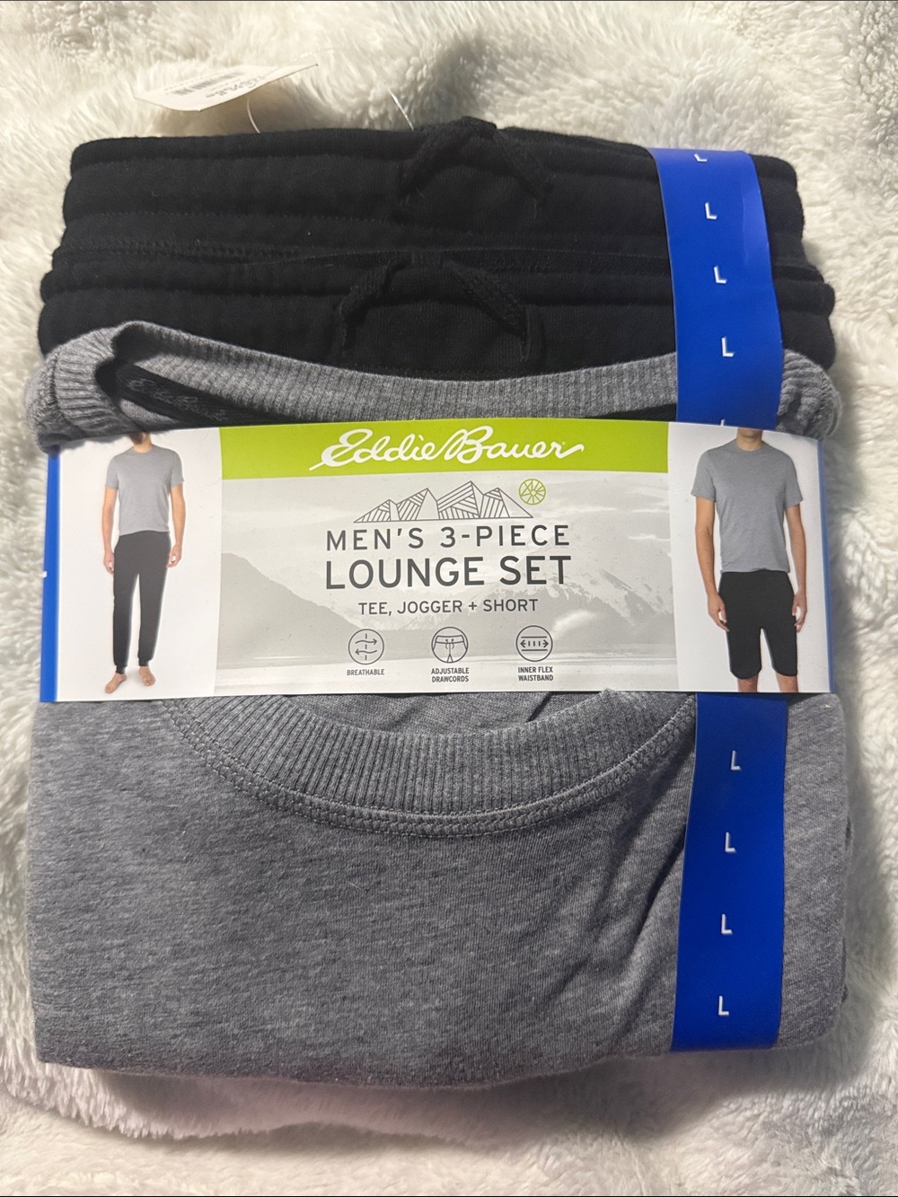 Eddie Bauer Men's 3-Piece Lounge Set - Gray & Black NWT